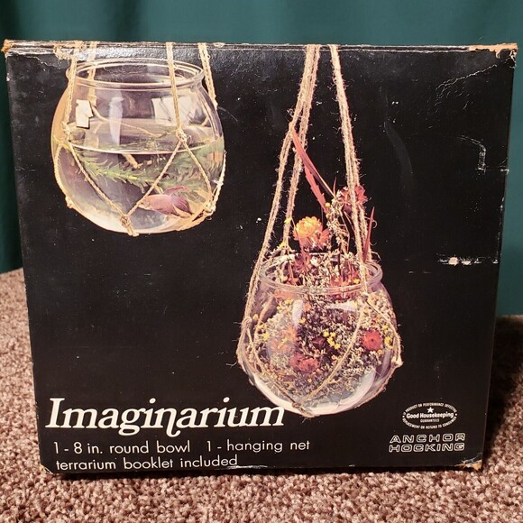 VTG Anchor Hocking Imaginarium 8" Round Bowl Hanging Macramé Net Terrarium NOS - Picture 1 of 7